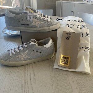 Golden Goose Super-Star Classic Silver Glitter/Swarovski crystal sneakers sz 38